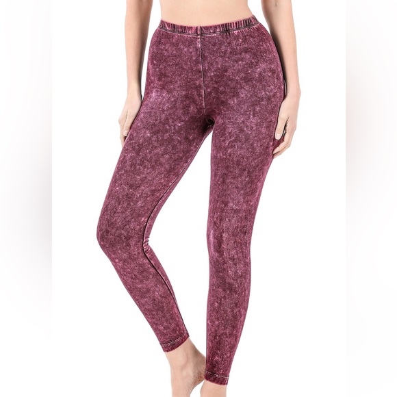 NWT! Dark Plum Soft MINERAL WASHED FULL LENGTH LEGGINGS - Picture 3 of 4